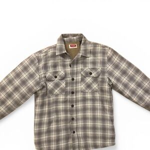 Like new! Wrangler Gray Plaid Sherpa Lined Flannel Shacket Small